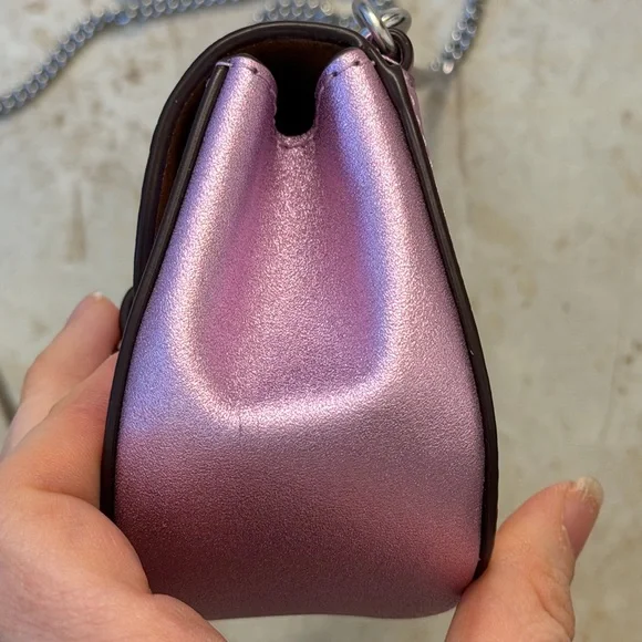 Coach Morgan Card Case with Crossbody Chain – Metallic Lilac (Style CP245) - Picture 6 of 11